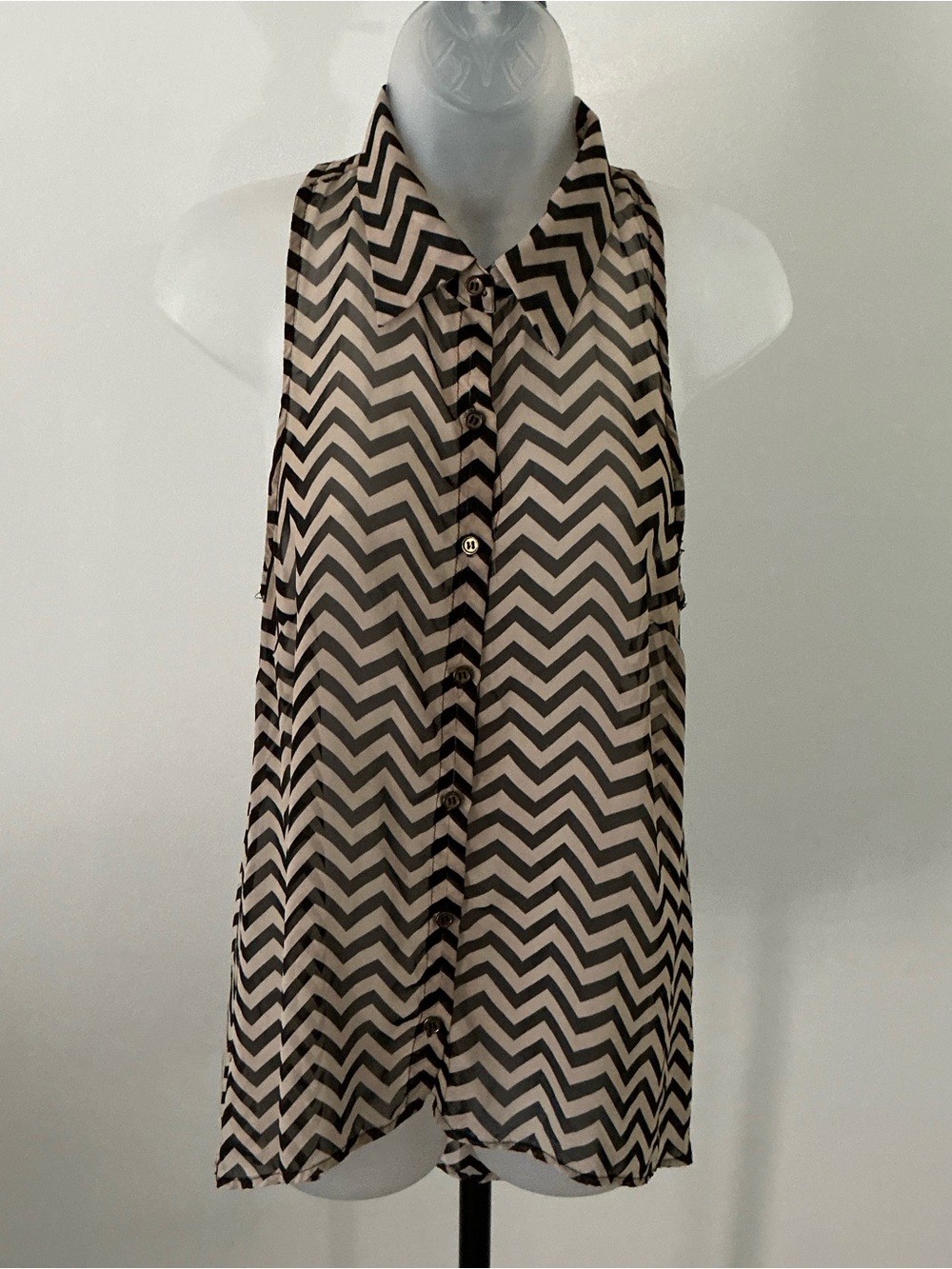 Toska Women’s Black & Taupe Semi-Sheer Top – Size Medium